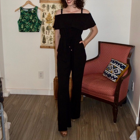 Black Guess Strapless Off-The-Shoulder Jumpsuit - Picture 1 of 10